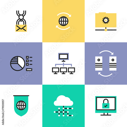 Global data technology pictogram icons set