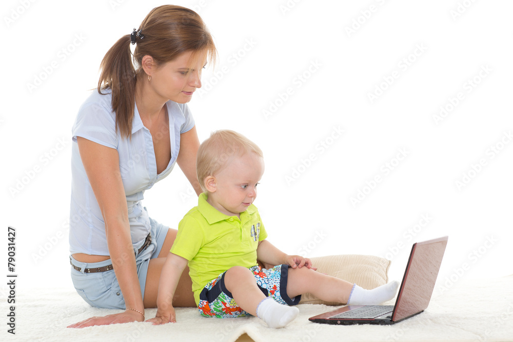 Happy family with notebook. Happy family with notebook.