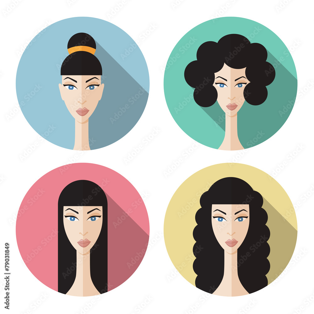 Flat women hair icons with long shadow. Can be used as avatar. Flat women hair icons with long shadow. Can be used as avatar.