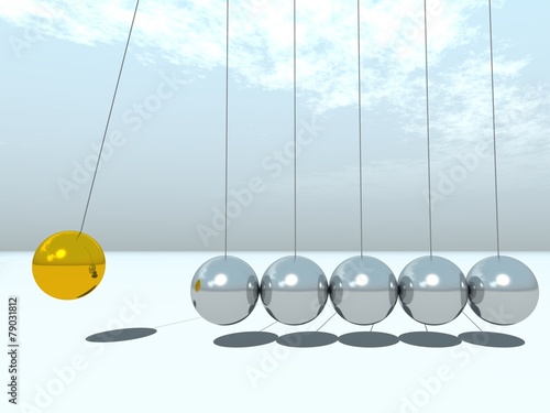Conceptual 3D sphere pendulum over sky