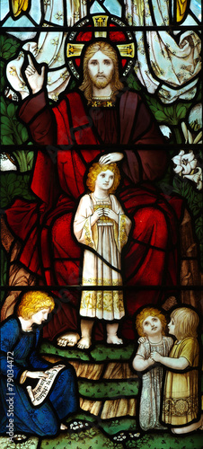 Jesus Christ blessing children (stained glass)