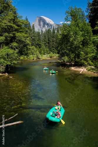 Yosemite valley with a group of kayakers