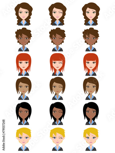 Woman avatar, facial expressions