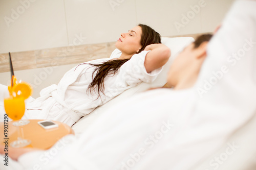Young women relaxing by the...
