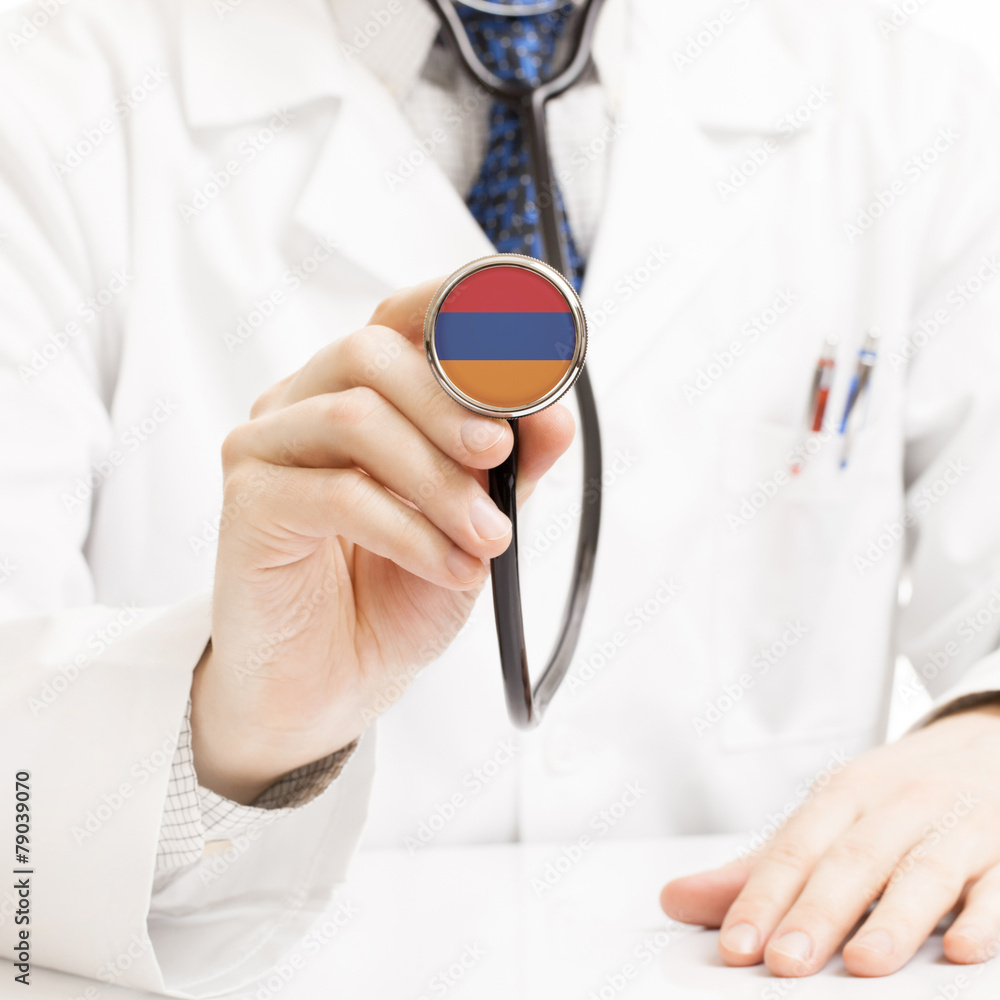 Doctor holding stethoscope with flag series - Armenia Doctor holding stethoscope with flag series - Armenia