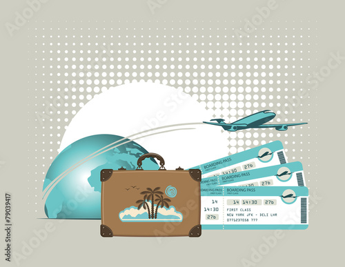 vector banner for air travel with an airplane and plane tickets
