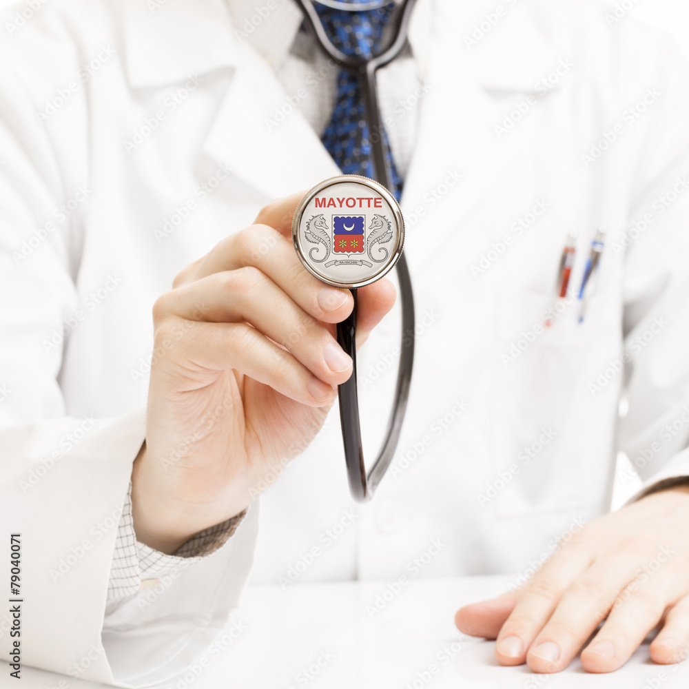 Doctor holding stethoscope with flag series - Mayotte Doctor holding stethoscope with flag series - Mayotte