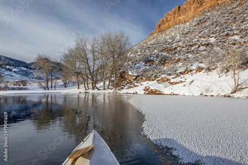 winter canoe paddling in Colorado