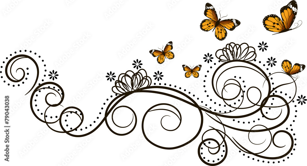 Ffloral ornament with beautiful butterflies Ffloral ornament with beautiful butterflies