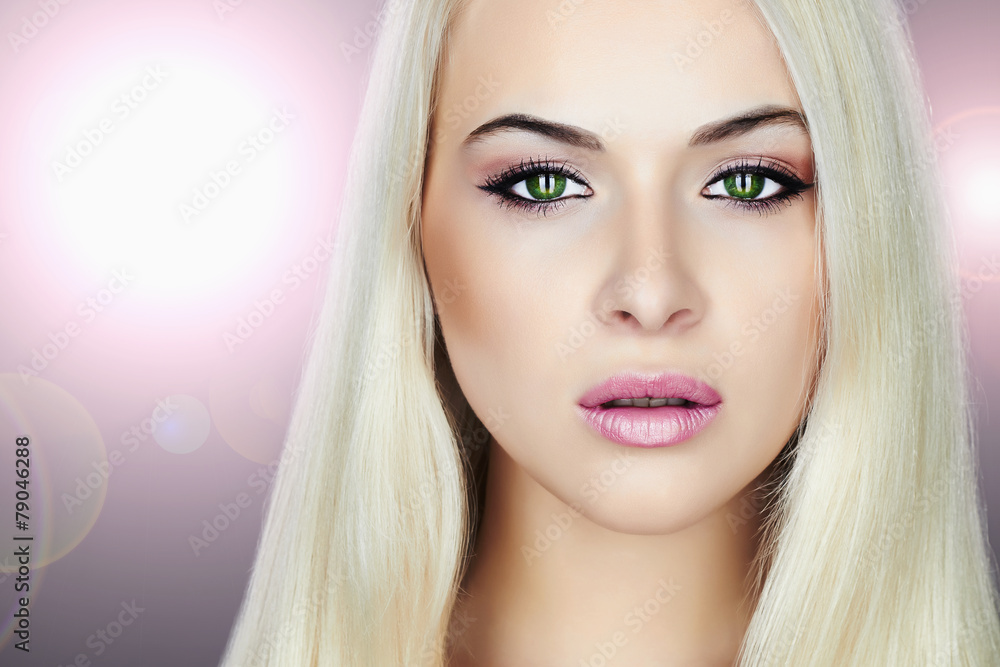 Young Beautiful blond woman.Beauty Girl.make-up.flashlights Young Beautiful blond woman.Beauty Girl.make-up.flashlights