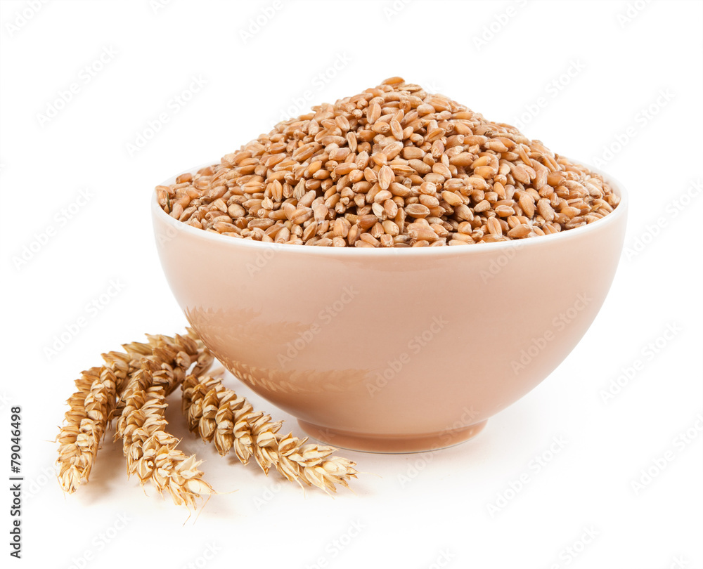 Wheat in bowl isolated on white background Wheat in bowl isolated on white background