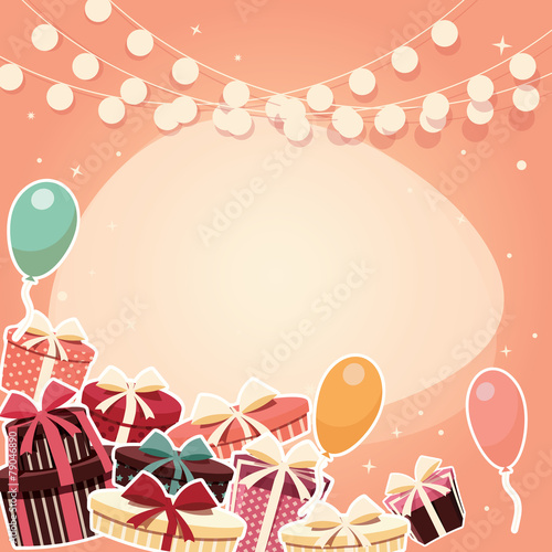 Birthday background with sticker presents and balloons