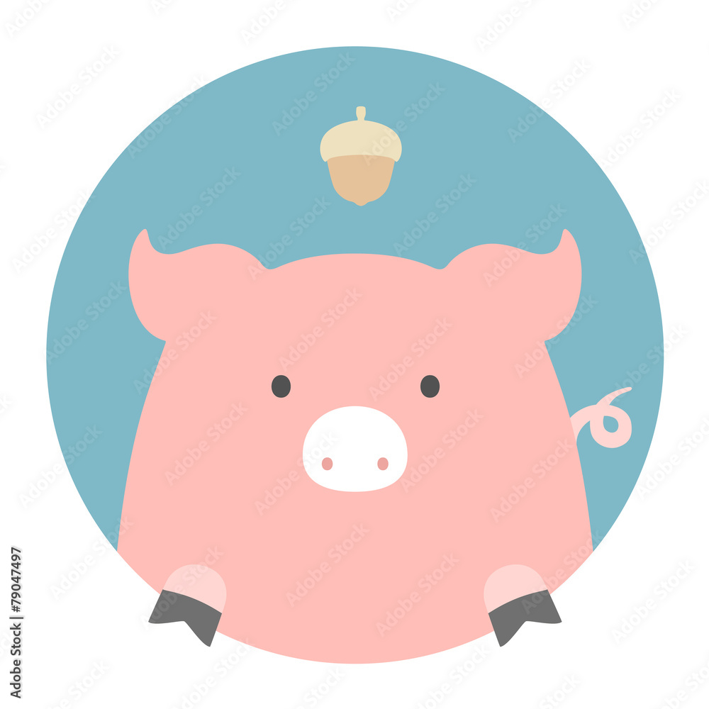 Fototapeta premium Animal set. Portrait in flat graphics - Pig