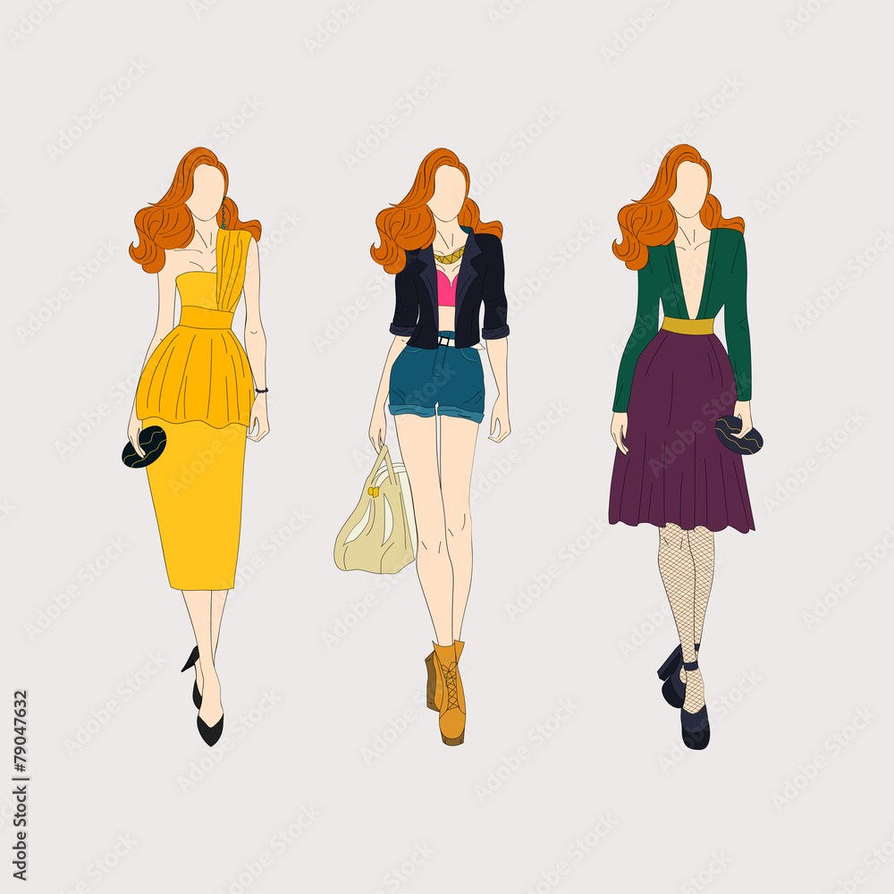 Hand drawn fashion girls.