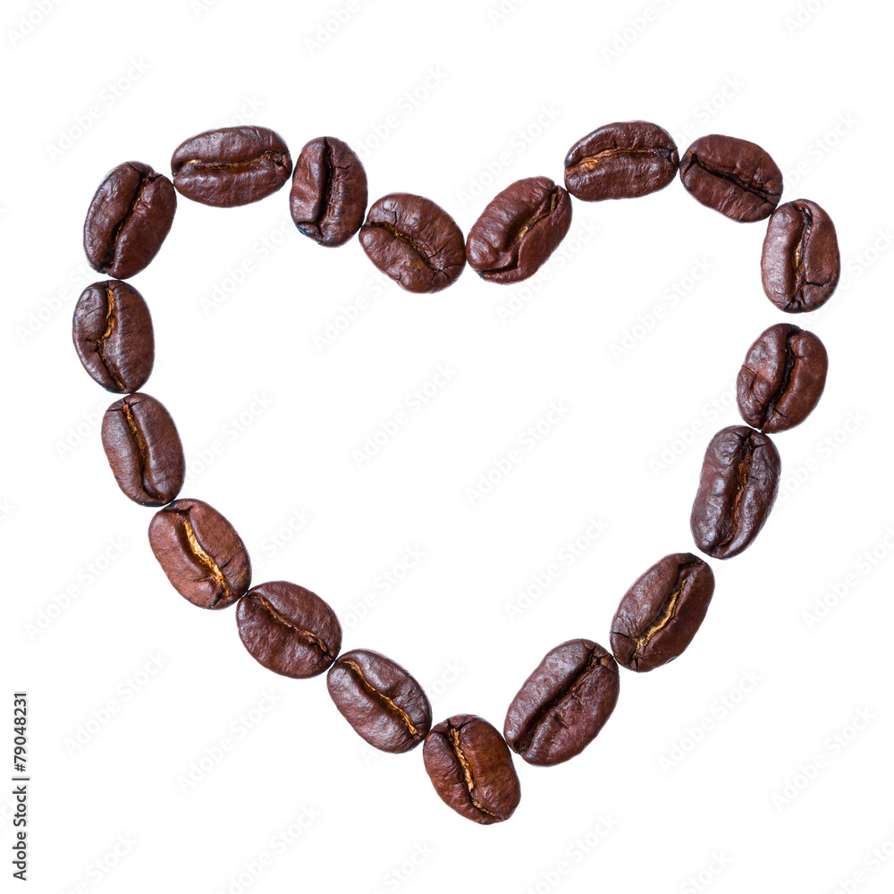 Heart from coffee beans isolated on a white background Heart from coffee beans isolated on a white background