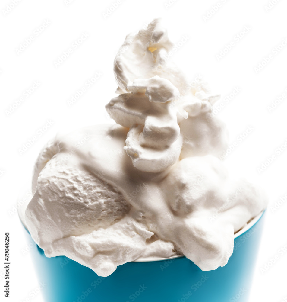 Obraz premium Blank Blue Cup With Vanilla Soft Ice Cream Isolated On White Bac