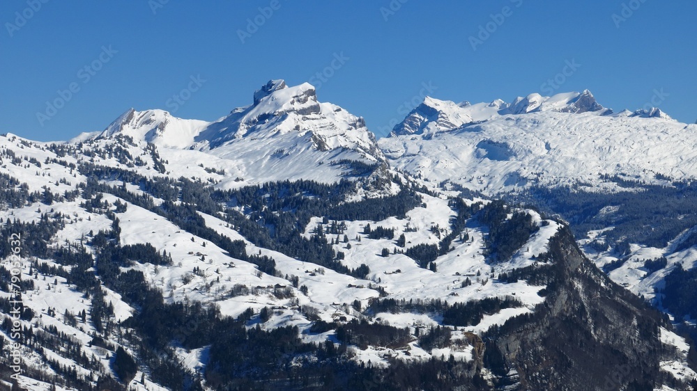 Winter landscape in Central Switzerland, view from Stoos