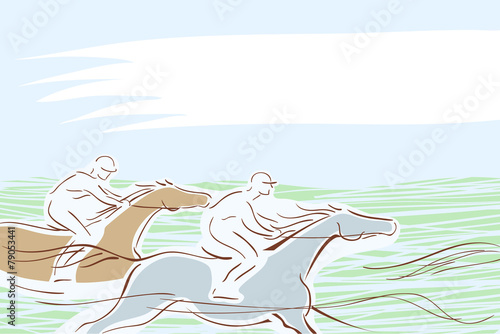 Horse race with two horse and jockeys. Vector banner © larisa_zorina