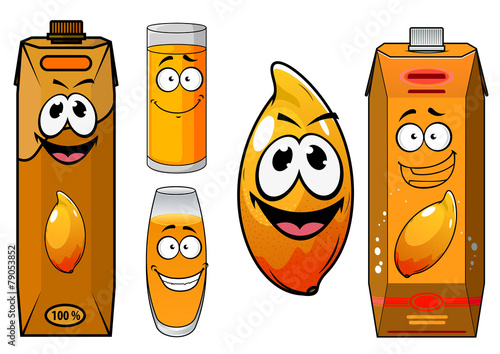 Cartoon funny fresh mango juice characters