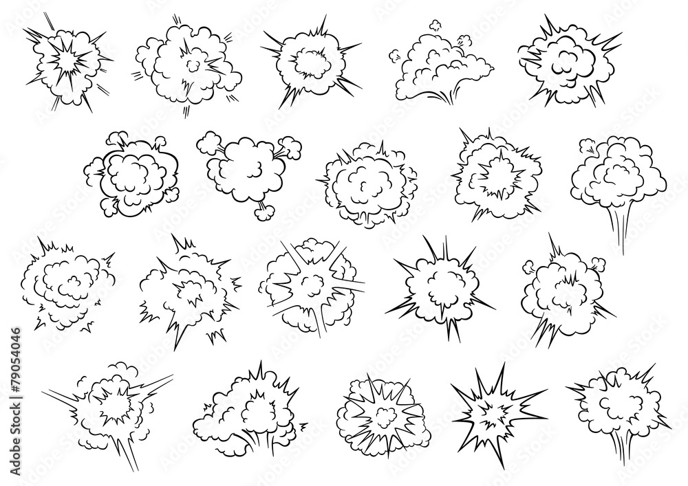 Cartooned comic book explosion clouds
