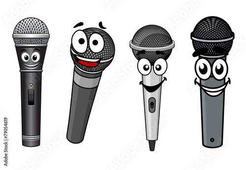 Cartoon happy wireless microphones characters