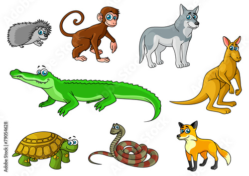 Cartoon forest and jungle wild animals