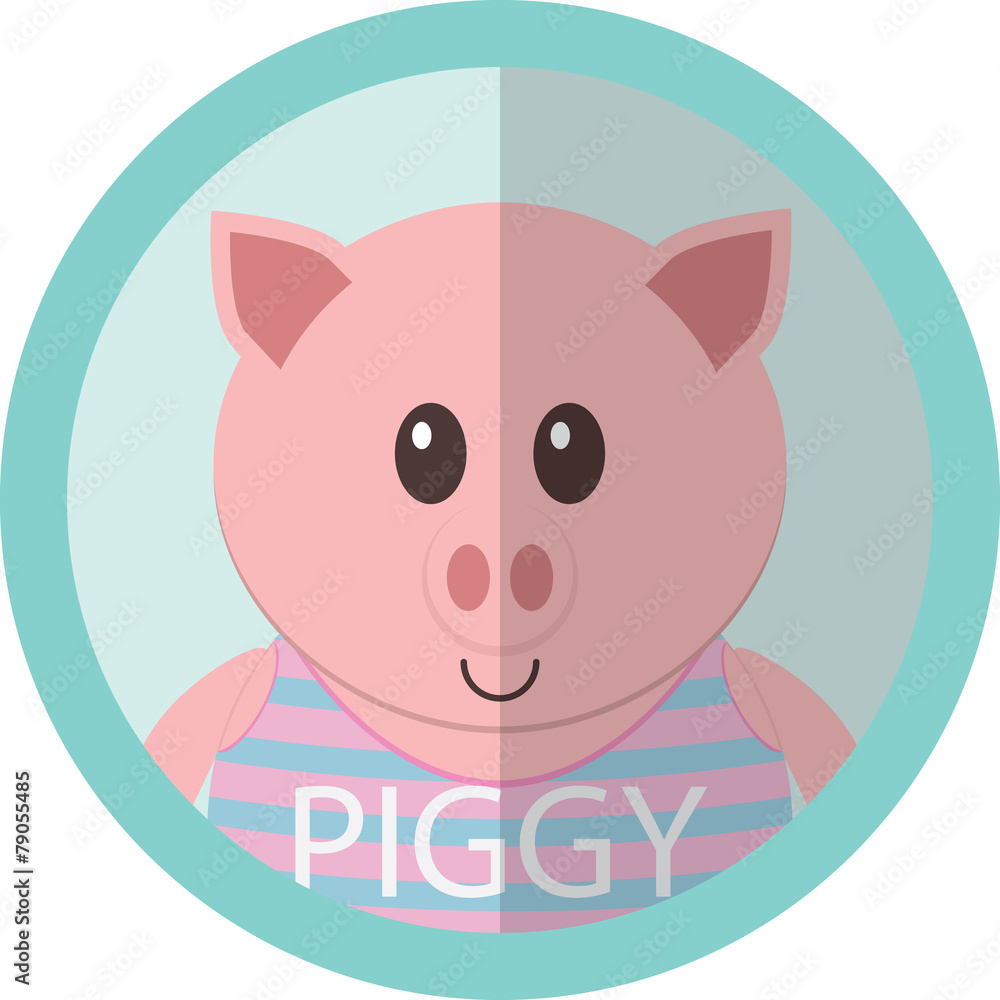 Cute piggy cartoon flat icon avatar round circle Cute piggy cartoon flat icon avatar round circle