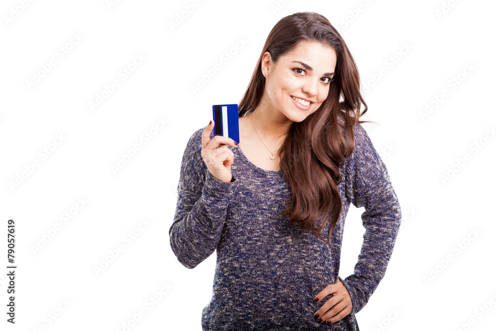Naklejka premium Pretty girl with a credit card