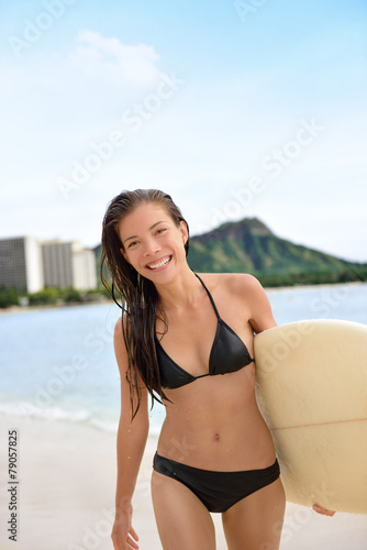 Photography Surfer girl surfing walking with surfboard Waikiki