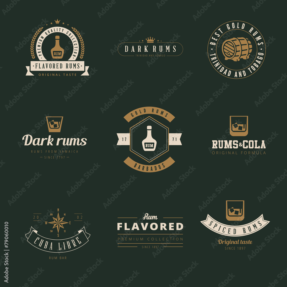 Rum Hipster Logo design vector typography lettering templates