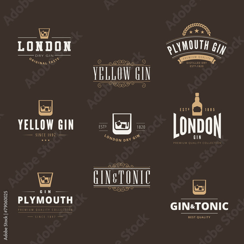 Gin Tonic Retro Vintage Labels Hipster Logo design vector