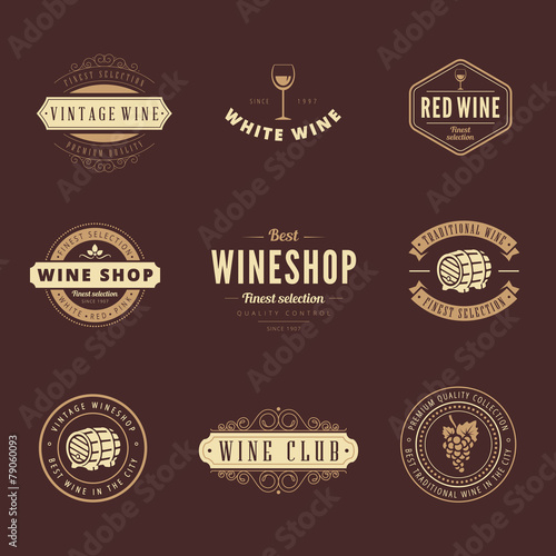 Wine Hipster Logo design vector typography lettering templates