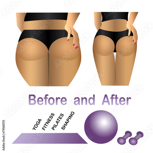 Woman's body before and after fitness,yoga.