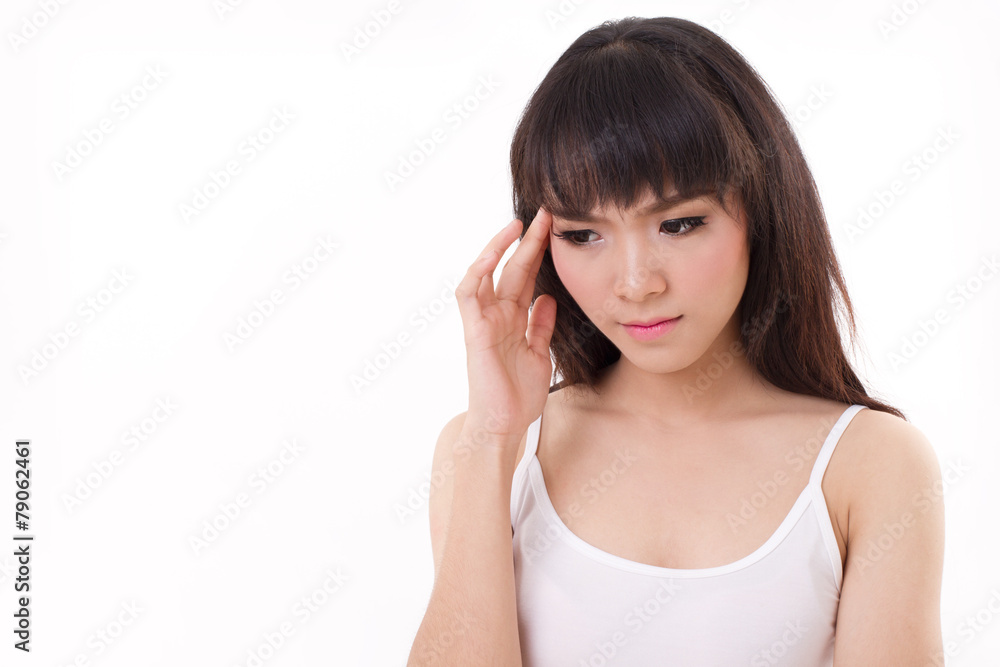 sick woman with headache, migraine, stress, negative feeling, wh sick woman with headache, migraine, stress, negative feeling, wh