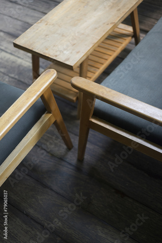 interior design detail of retro wood furniture