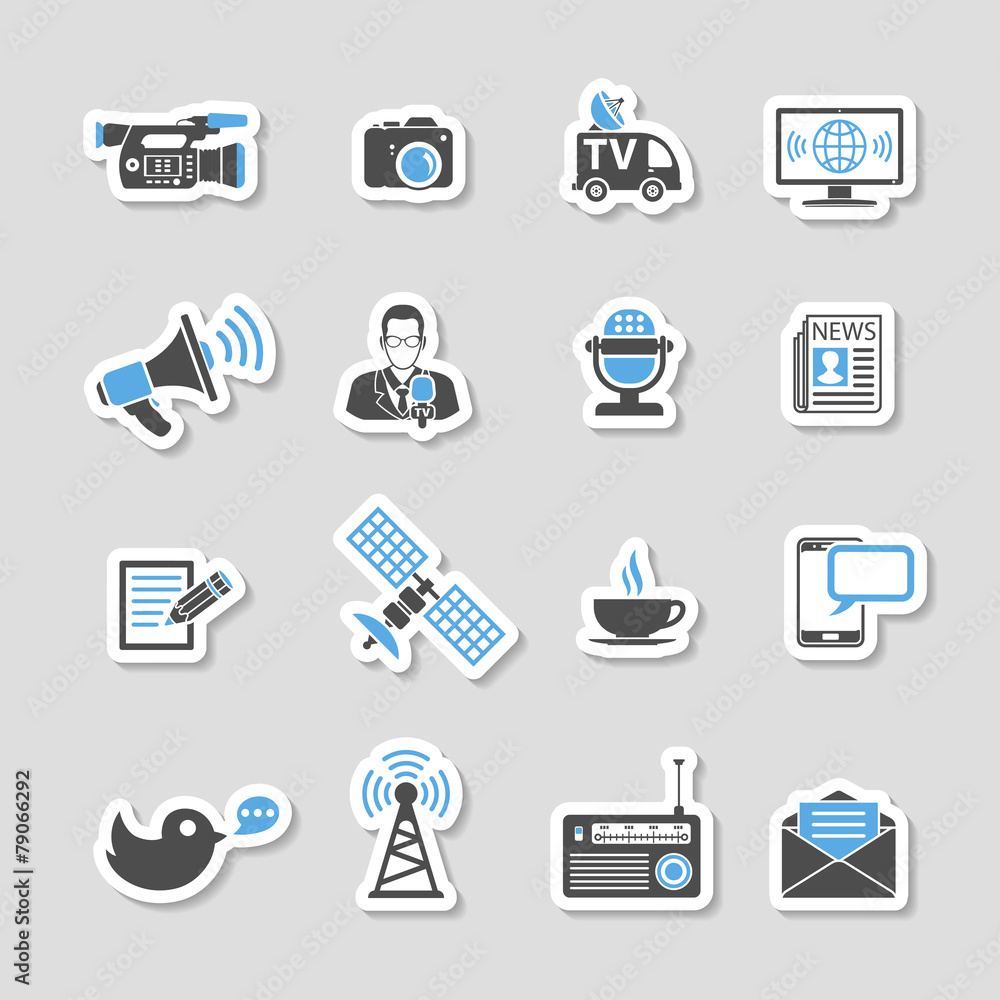 Media and News Icons Sticker Set Media and News Icons Sticker Set