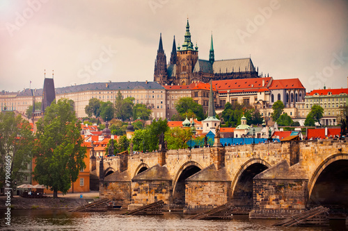 Saint Vitus cathedral and Charles bridge in Prague