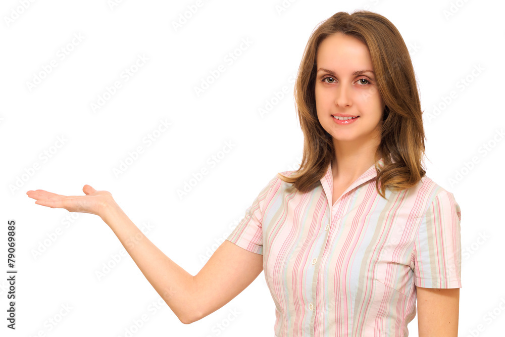 Business woman with hand show with blank sign Business woman with hand show with blank sign
