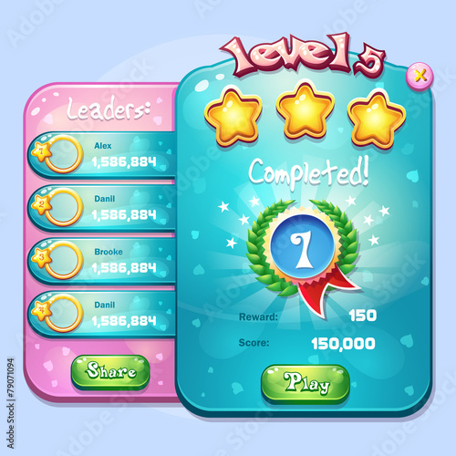 Window level completion for a computer game in cartoon style