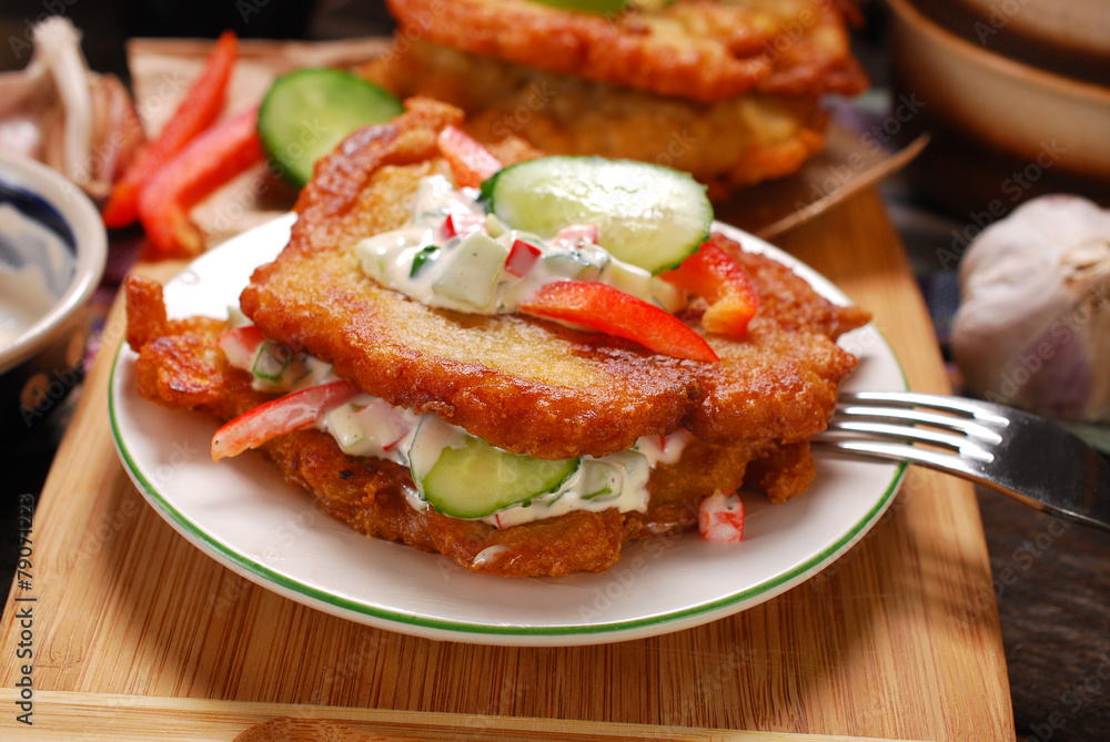 potato cakes with vegetable and mayonnaise sauce potato cakes with vegetable and mayonnaise sauce
