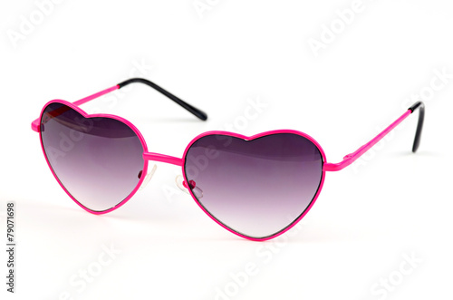 pink heart sunglasses on white background