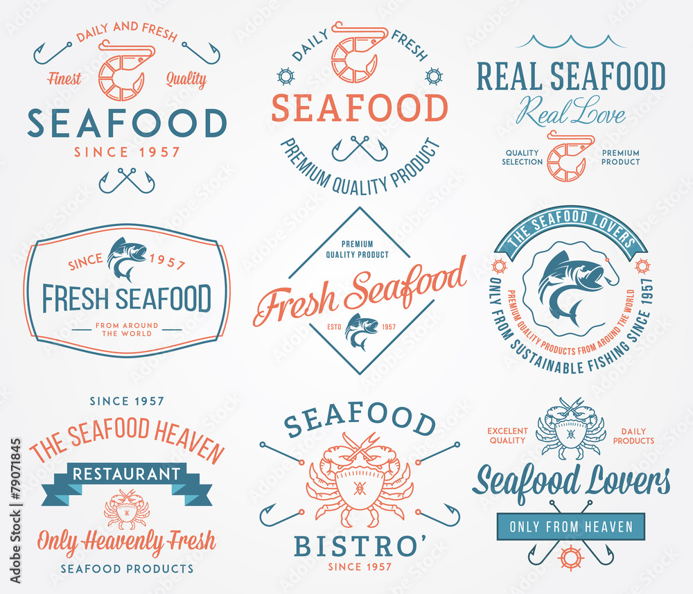 Seafood labels and badges vol. 2 colored