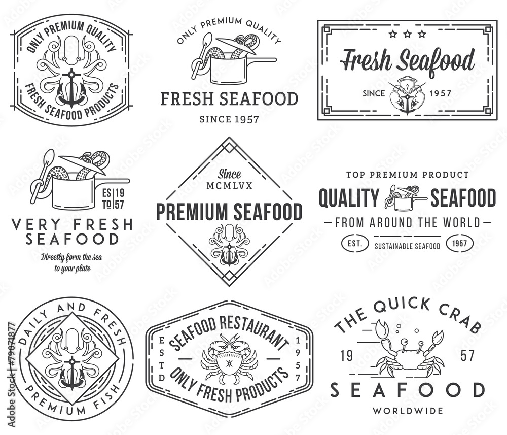 Seafood labels and badges vol. 1 black on white