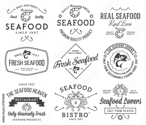 Seafood labels and badges vol. 2 black on white