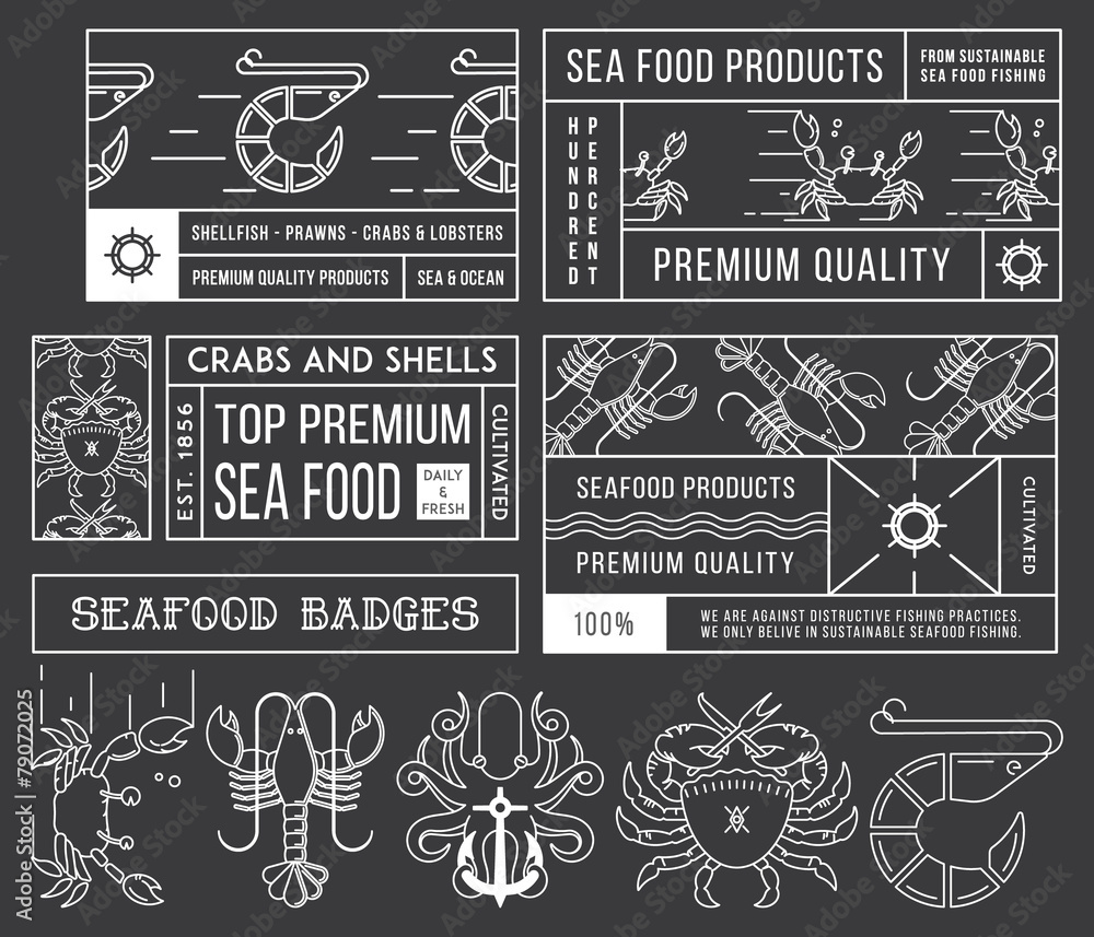 Seafood labels and badges vol. 4 white on black