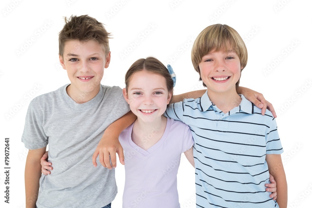 Happy brothers and sister standing arms around Happy brothers and sister standing arms around