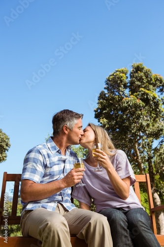 Couple relaxing in the park with wine