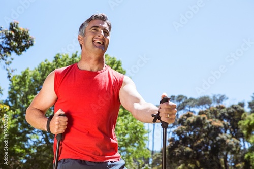 Fit man hiking in the park