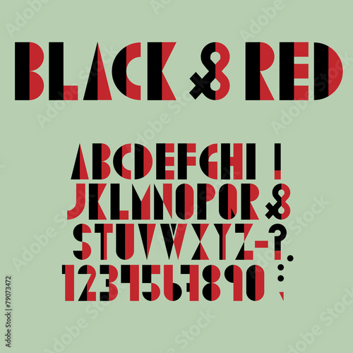 Red-black font  numbers and punctuation mark in retro style
