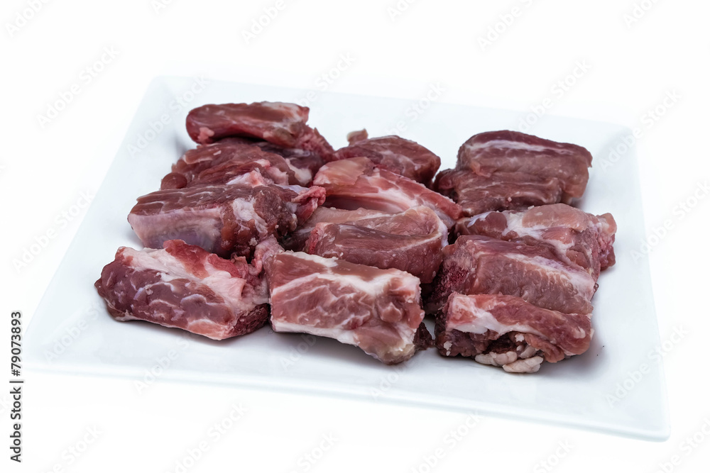 Pork's Short Rips in plate on isolated white background Pork's Short Rips in plate on isolated white background